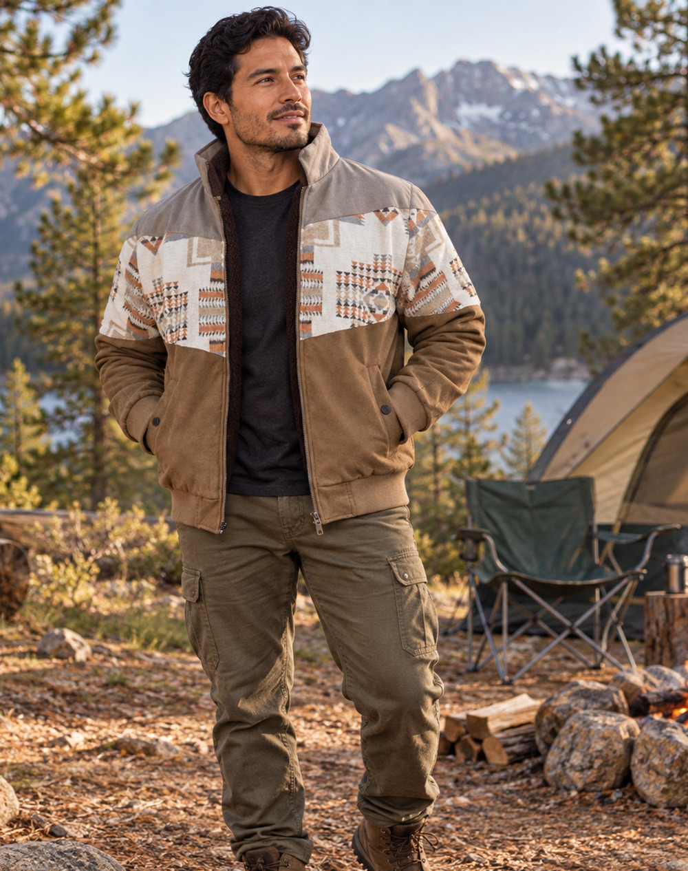 Platini Men’s Southwestern Sherpa Lined Bomber Jacket 2XL Fits Smaller